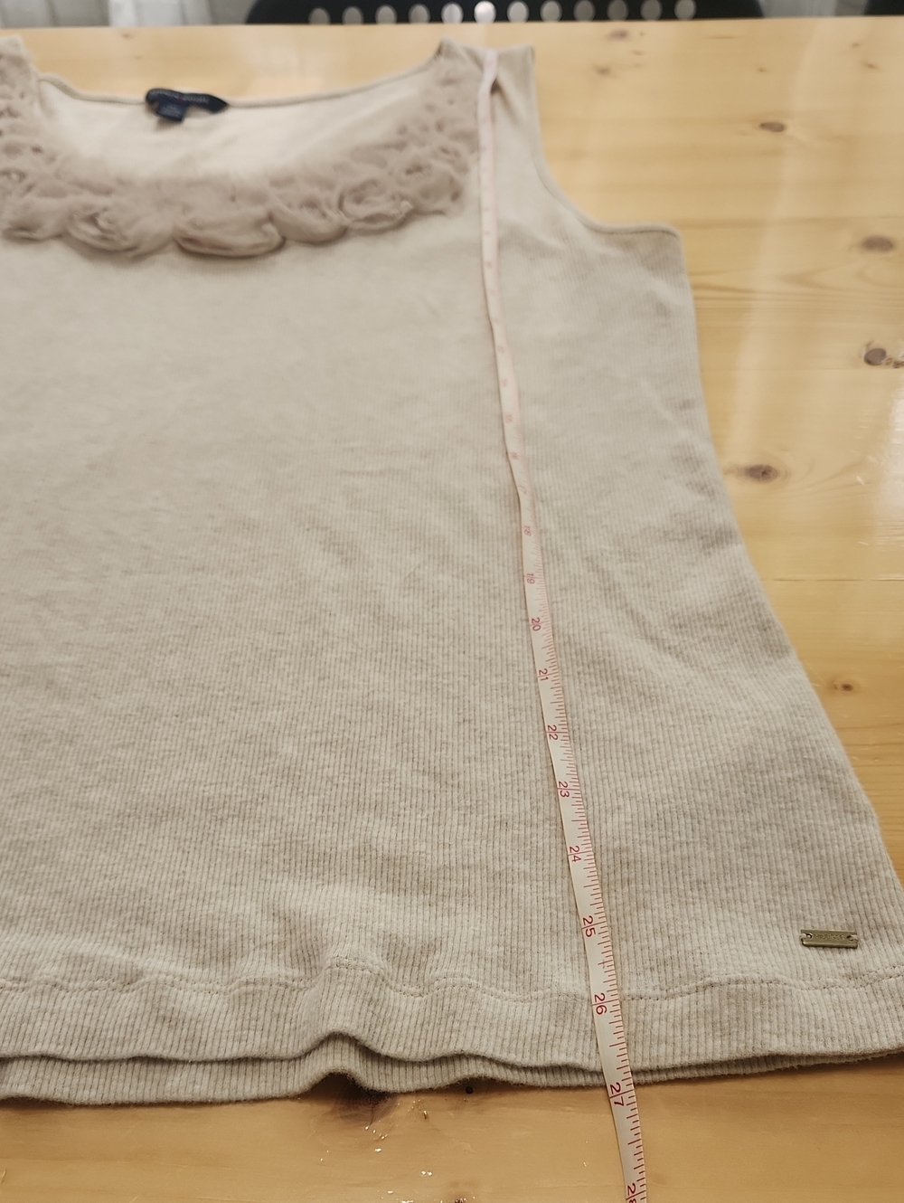 Tommy Hilfiger Beige Rib Knit Rosette Embellished Tank Top Cotton Size XXL - Picture 13 of 15